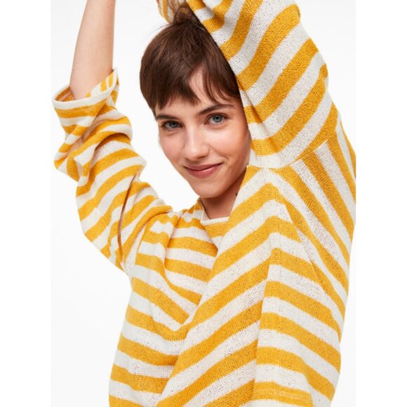 H&M Boxy Bell Sleeve Boat Neck Jumper in Yellow/White Striped Nautical Beachy - Picture 5 of 13